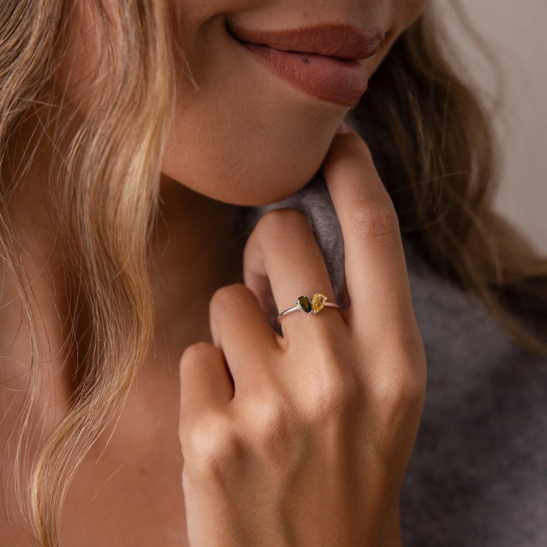Toi et Moi Teardrop Heart Ring Silver 18K Gold Plated