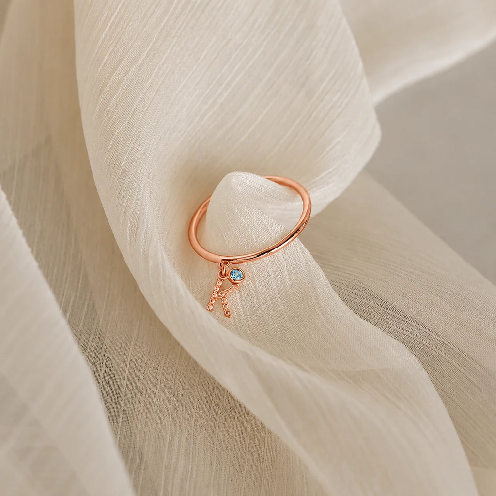 Pave Initial Birthstone Drop Ring