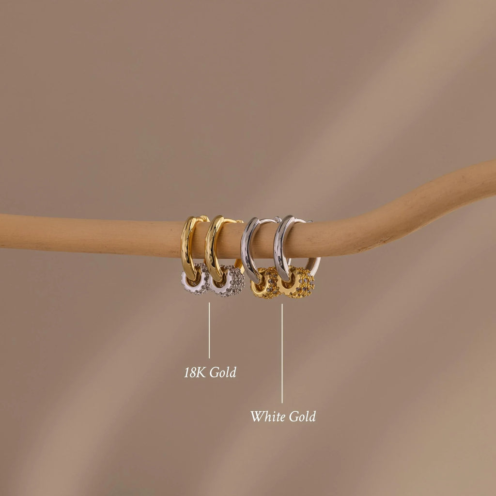 Pavé Mixed Metal Hoops Silver 18K Gold Plated
