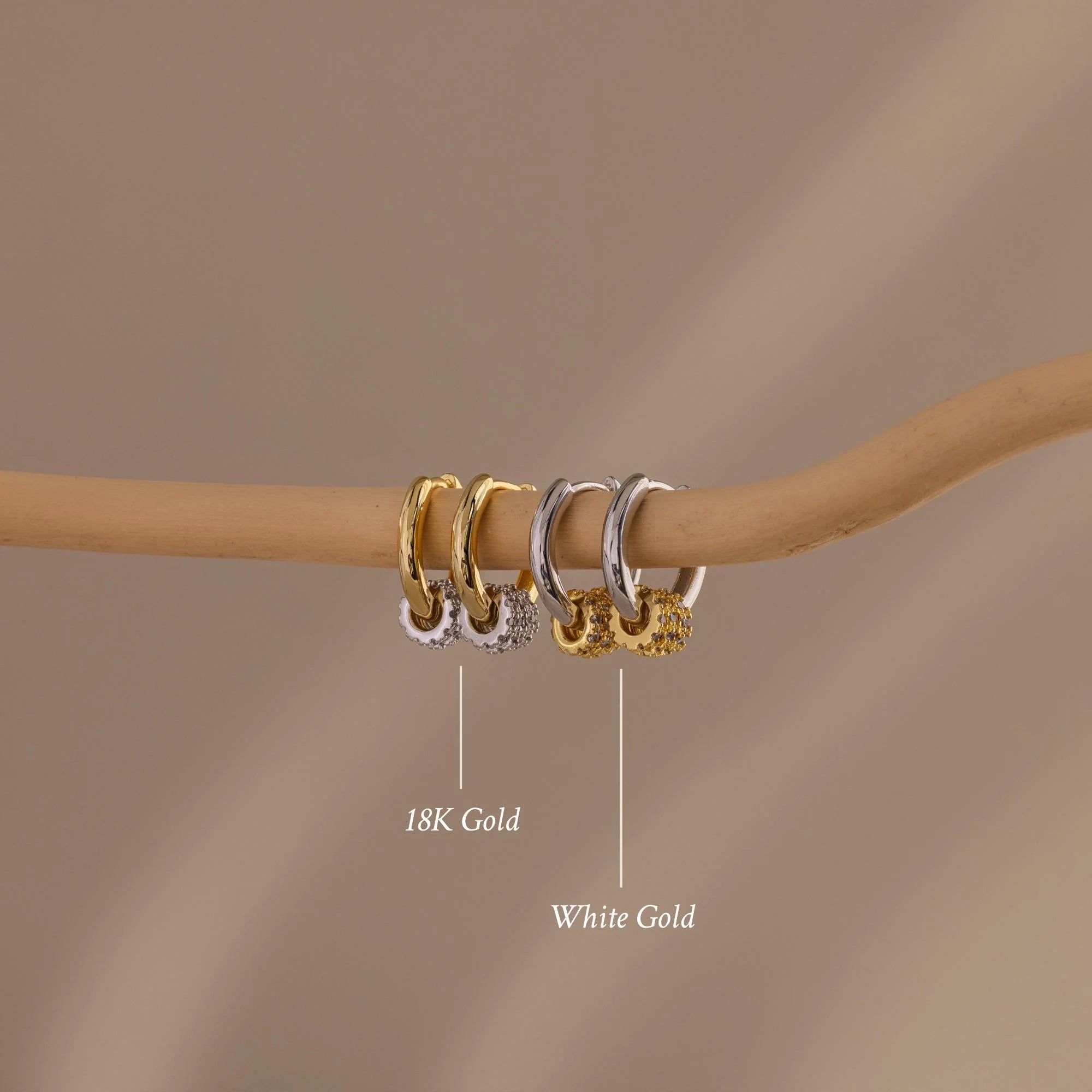 Pavé Mixed Metal Hoops Silver 18K Gold Plated