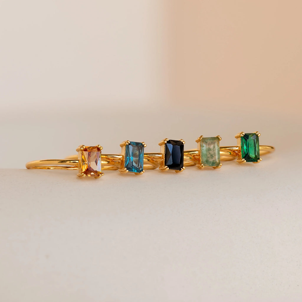 Emerald Cut Solitaire Rings Silver 18K Gold Plated