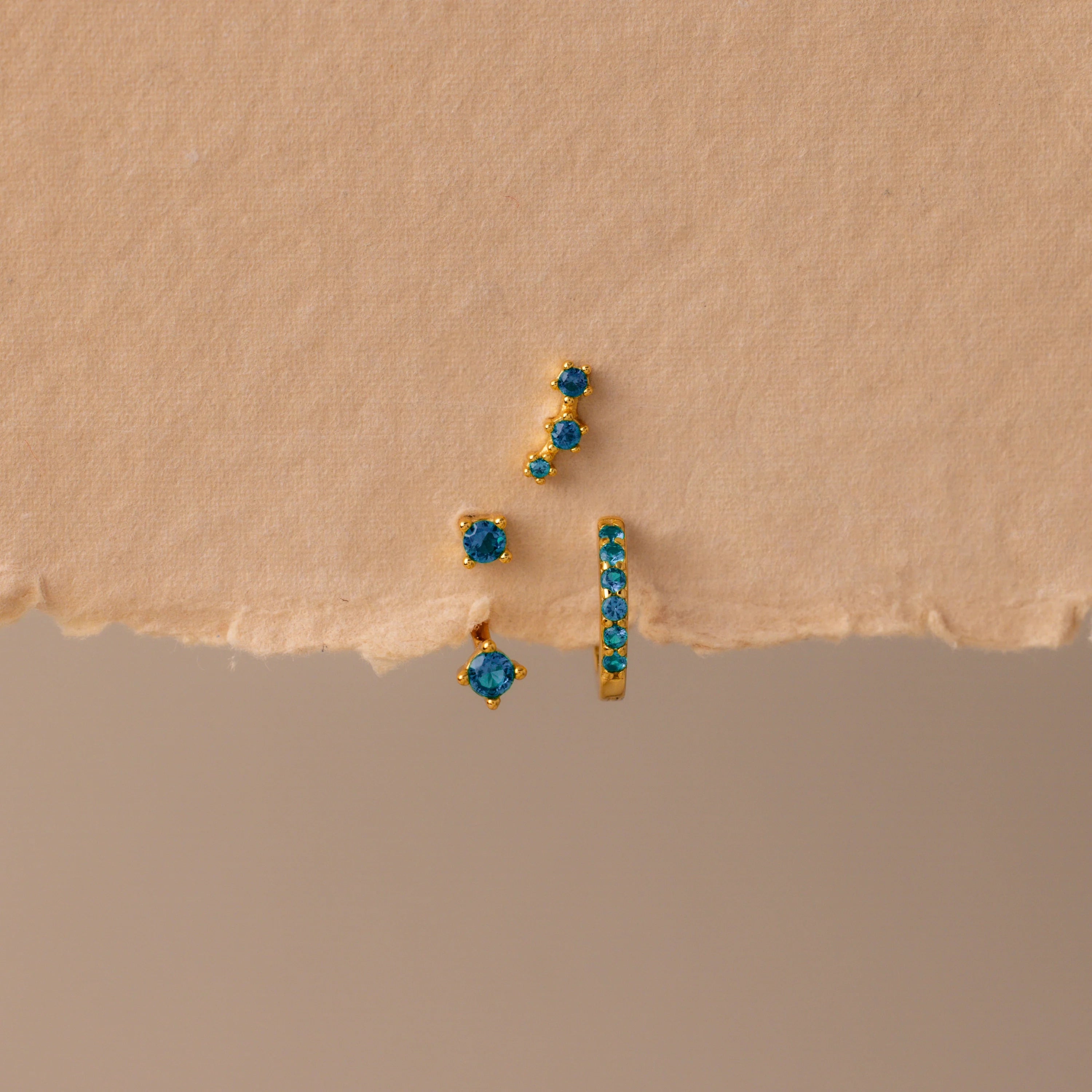 Blue Zircon Earring Trio Set Silver 18K Gold Plated