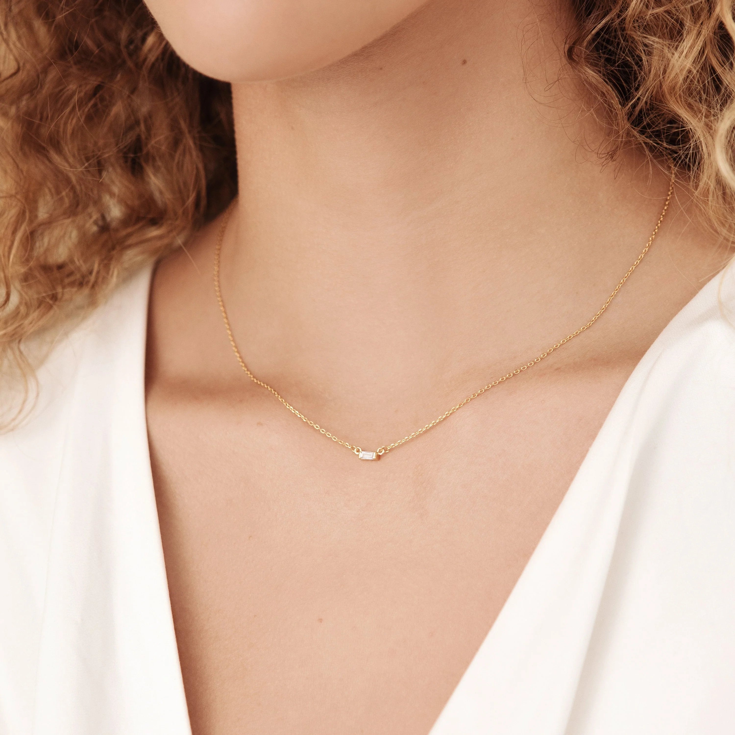 Baguette Diamond Emery Necklace Silver 18K Gold Plated