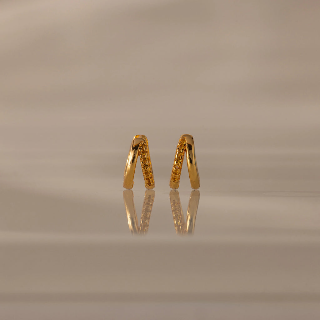 Amelia Duo Topaz Huggies Silver 18K Gold Plated