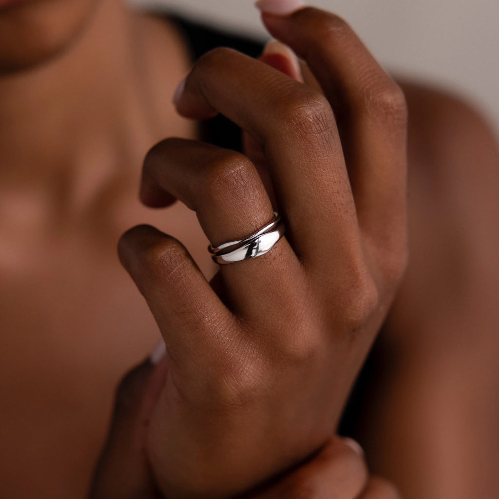 Duo Curve Ring Set Silver 18K Gold Plated