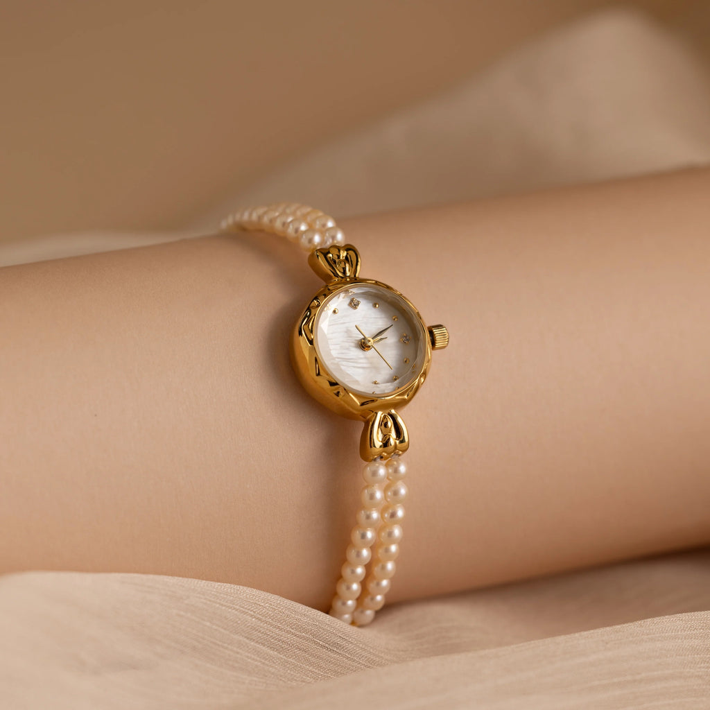 Beaded Pearl Timepiece Silver 18K Gold Plated