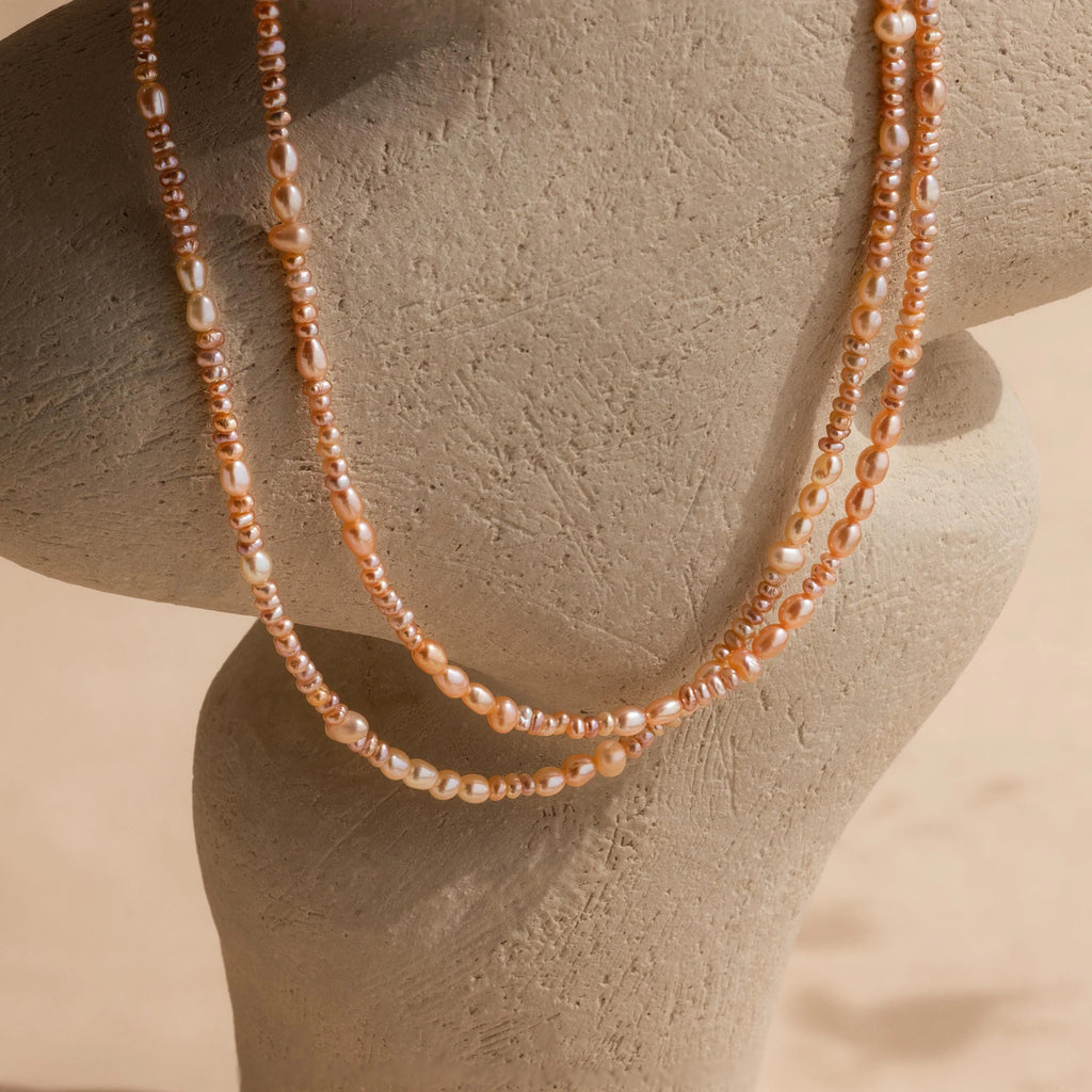 Blush Pearl Beaded Necklace Silver 18K Gold Plated