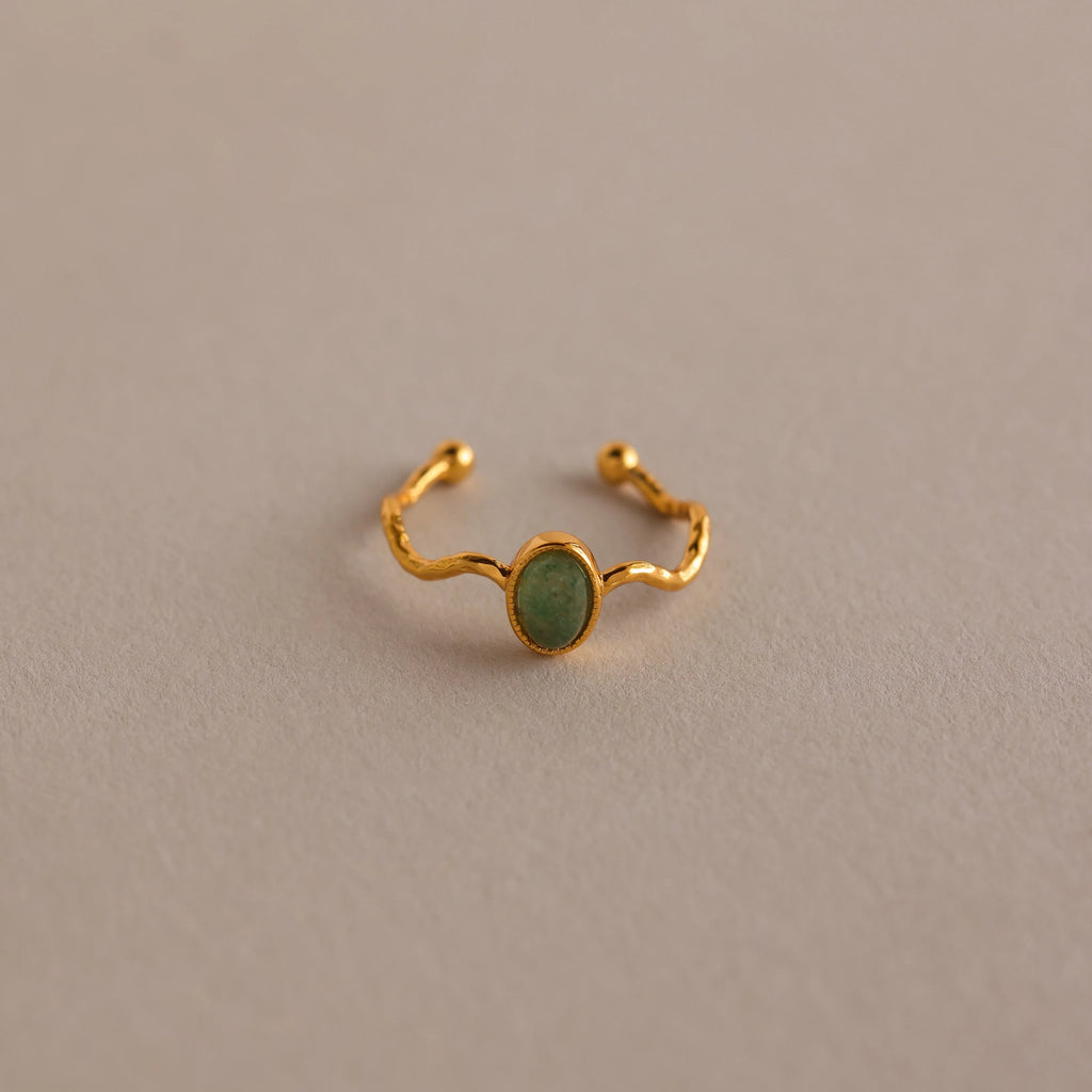 Open Sculpted Jade Ring Silver 18K Gold Plated