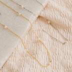 Beaded Pearl Station Necklace Silver 18K Gold Plated
