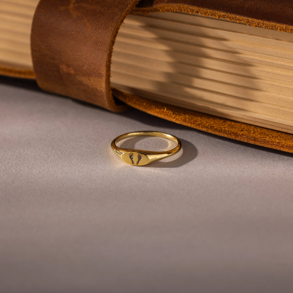 Hand & Footprint Signet Ring Silver 18K Gold Plated