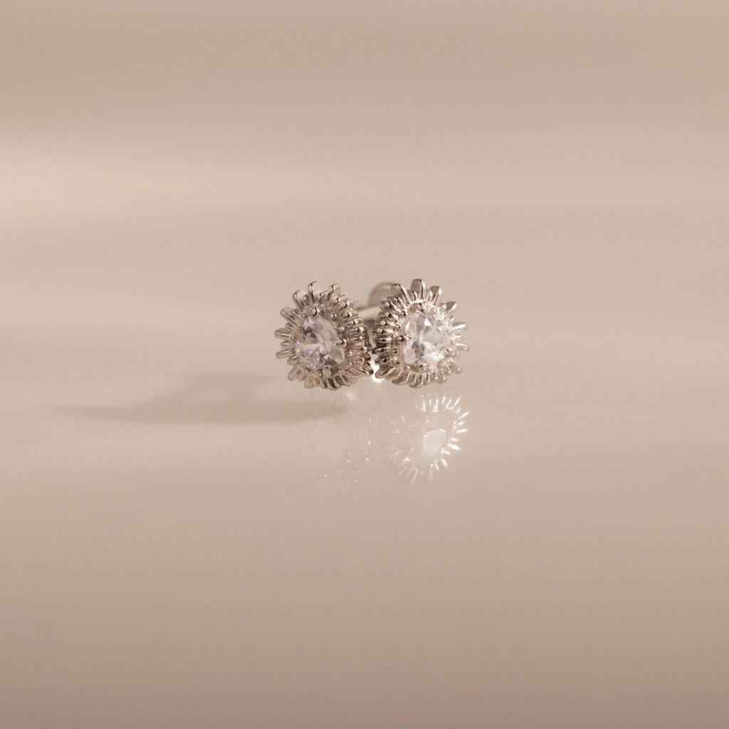 Diamonds Sacred Heart Flatback Studs Silver 18K Gold Plated
