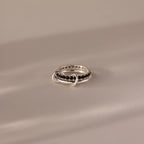 Duo Onyx Eternity Band Tennis Linked Ring Set Silver 18K Gold Plated