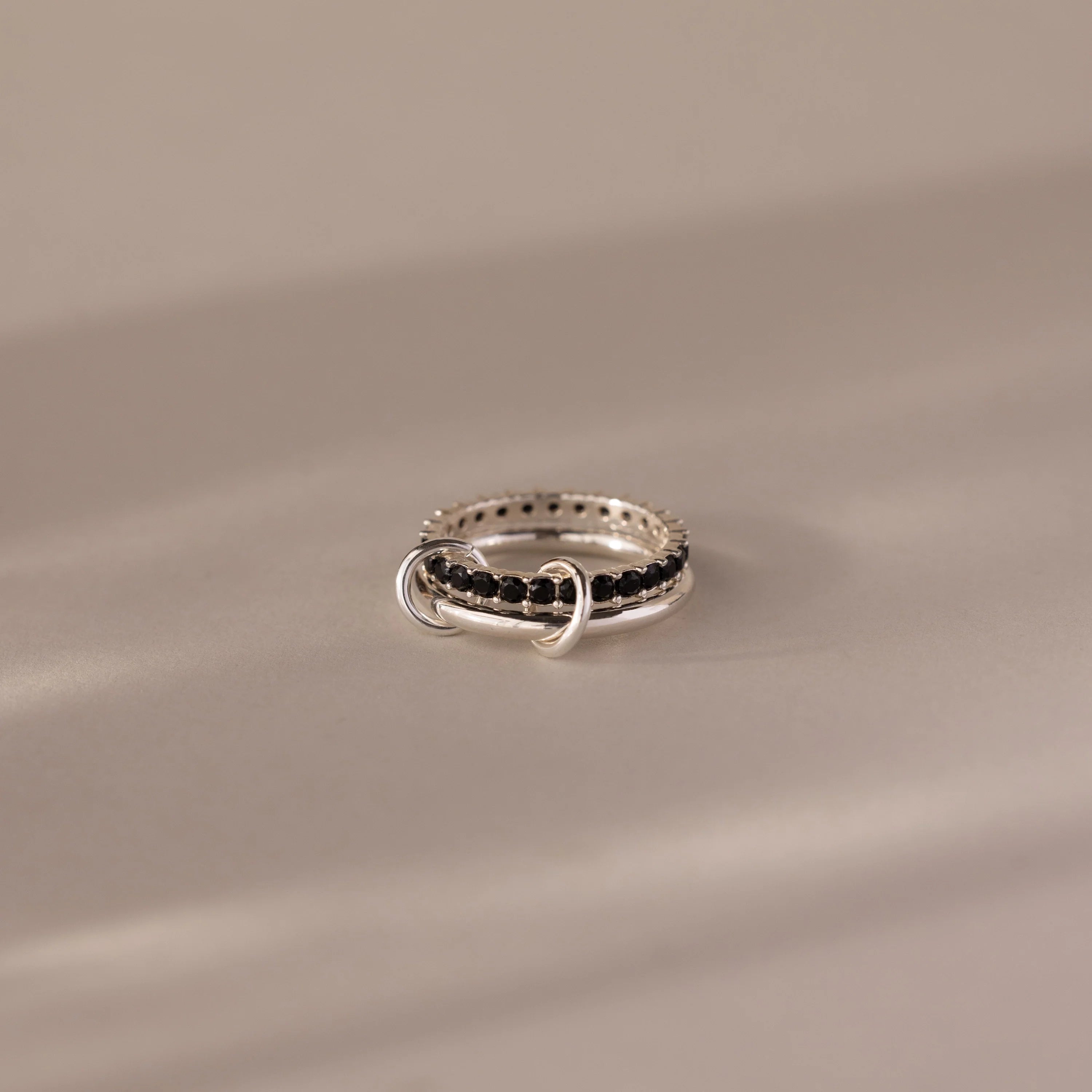 Duo Onyx Eternity Band Tennis Linked Ring Set Silver 18K Gold Plated