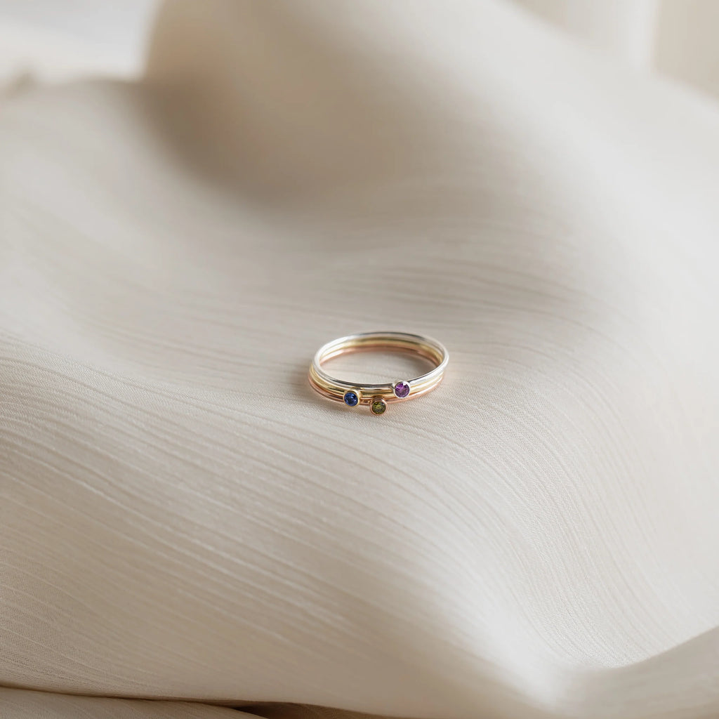 Tiny Birthstone Ring Silver 18K Gold Plated