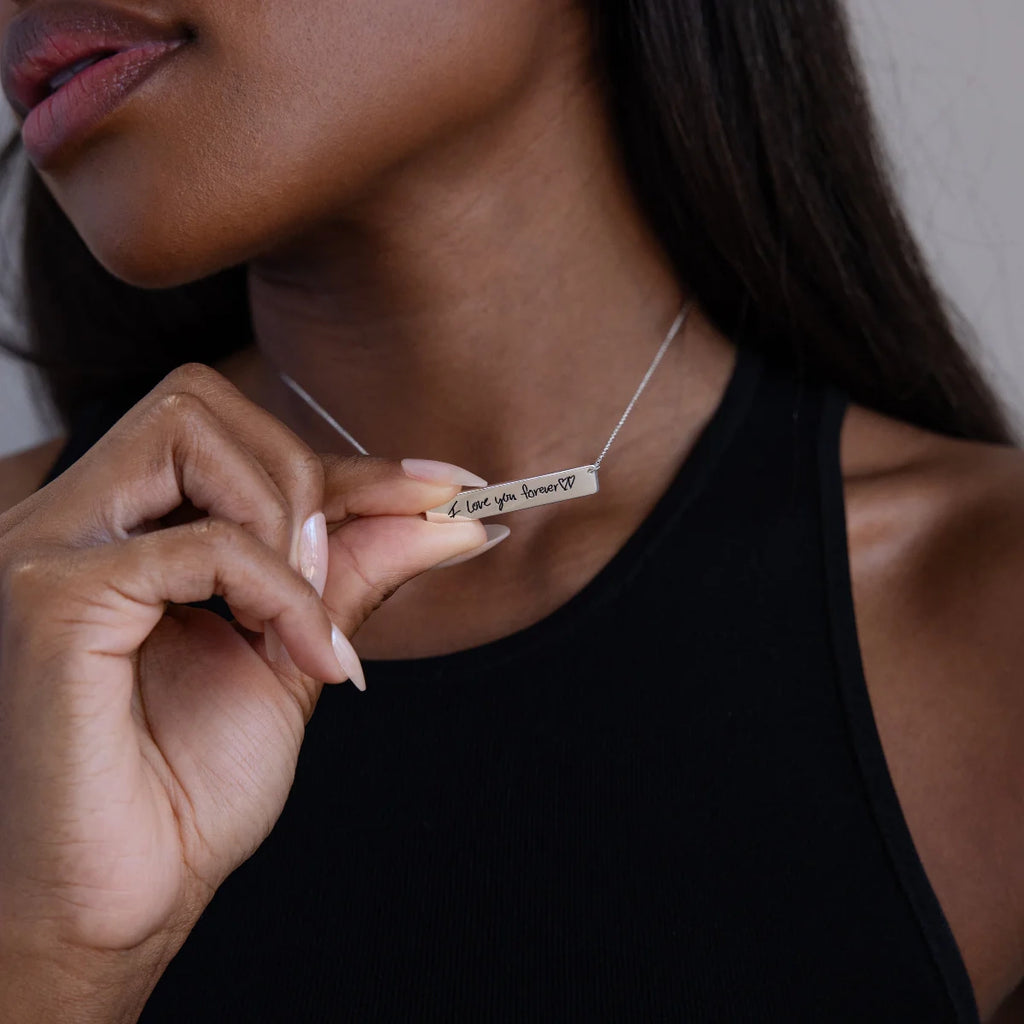 Handwriting Bar Necklace Silver 18K Gold Plated