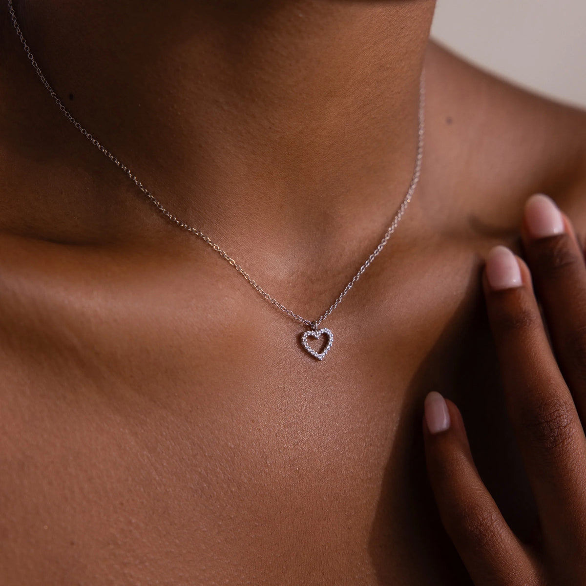Forever Pave Heart Charm Necklace Silver 18K Gold Plated