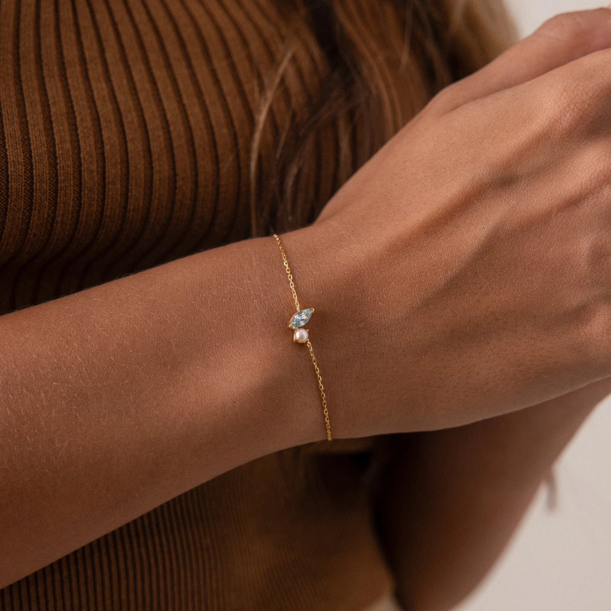 Marquise Topaz & Pearl Bracelet  Silver 18K Gold Plated