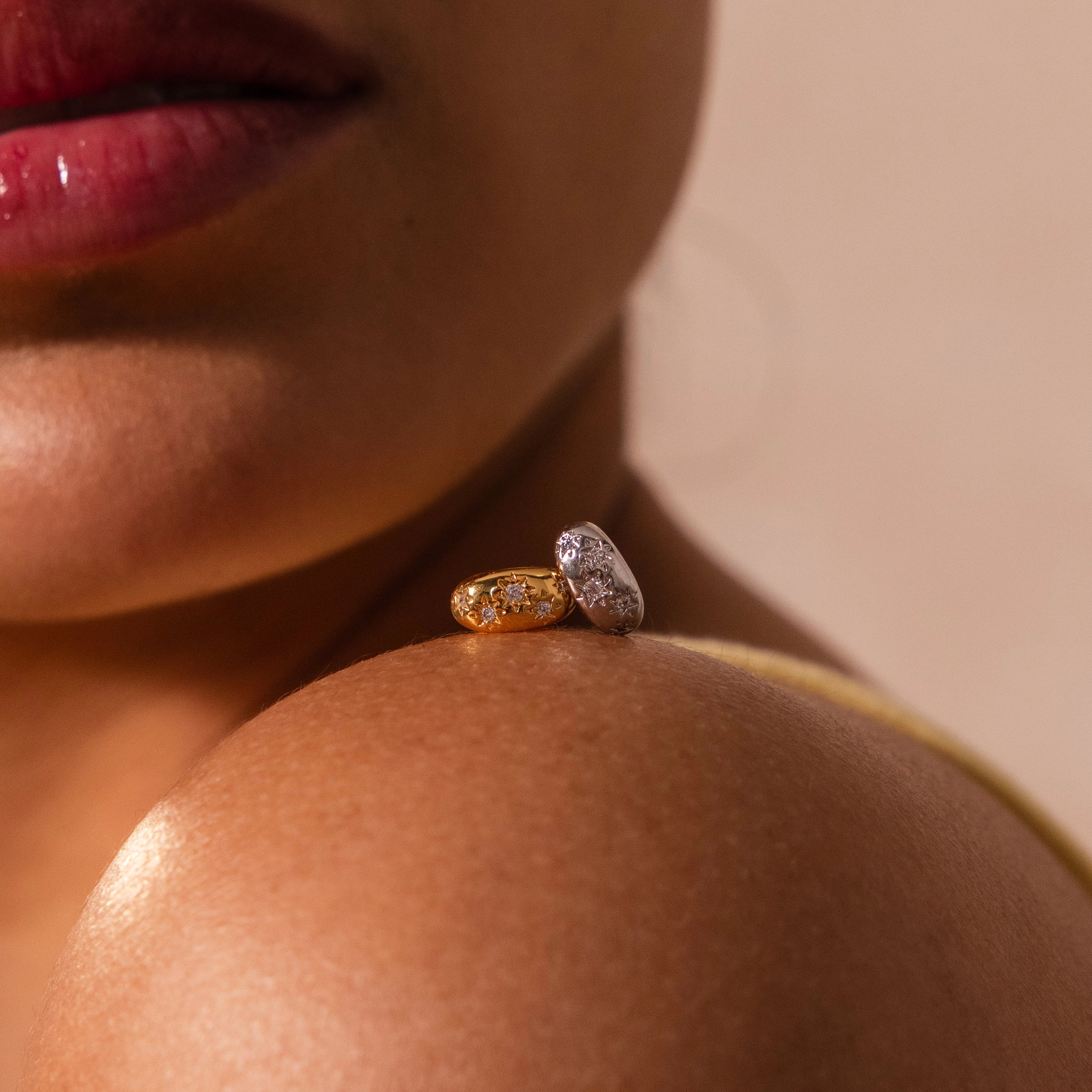 Sprinkle Diamond Dome Spacer Charm Silver 18K Gold Plated