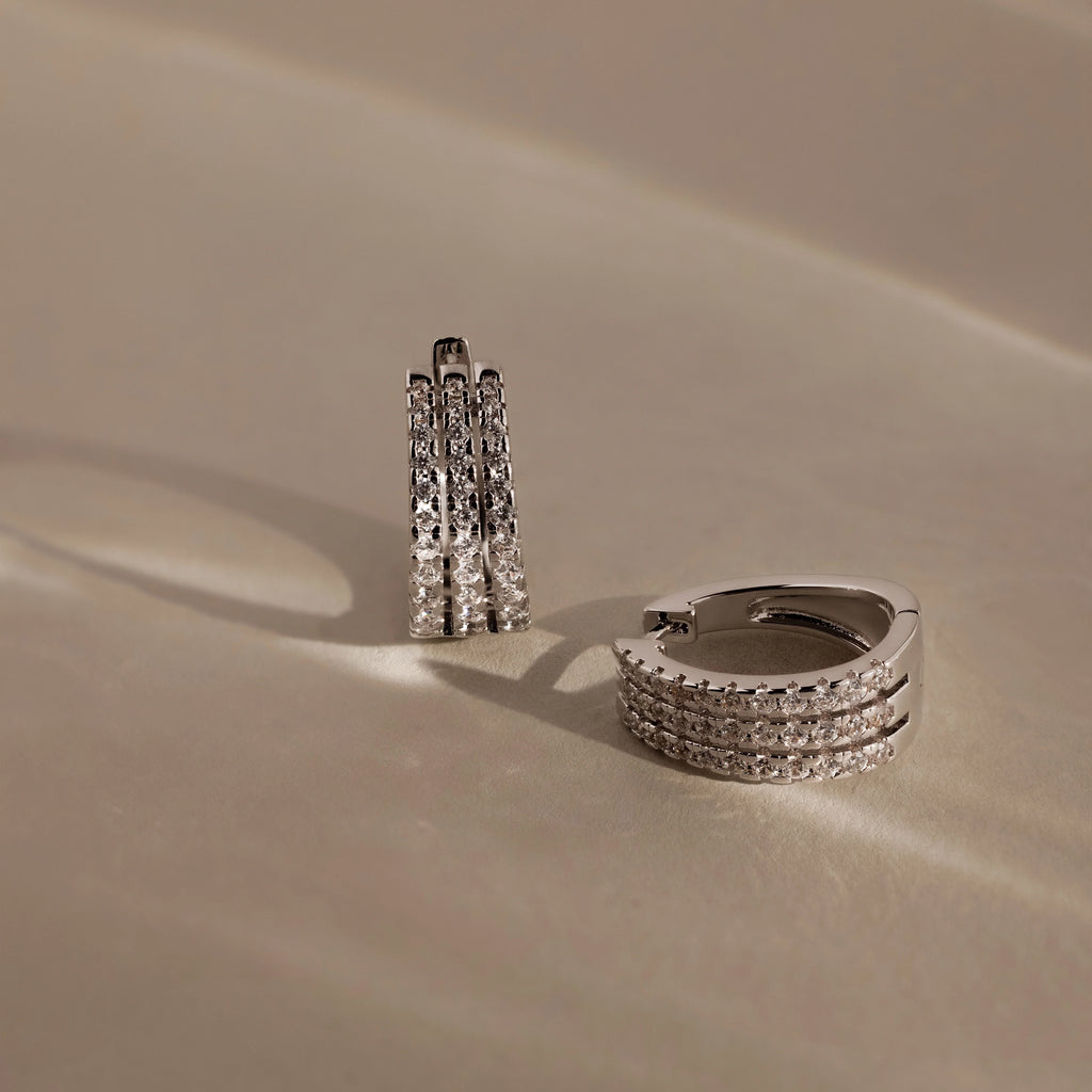 Diamond Pave Trio Hoops Silver 18K Gold Plated