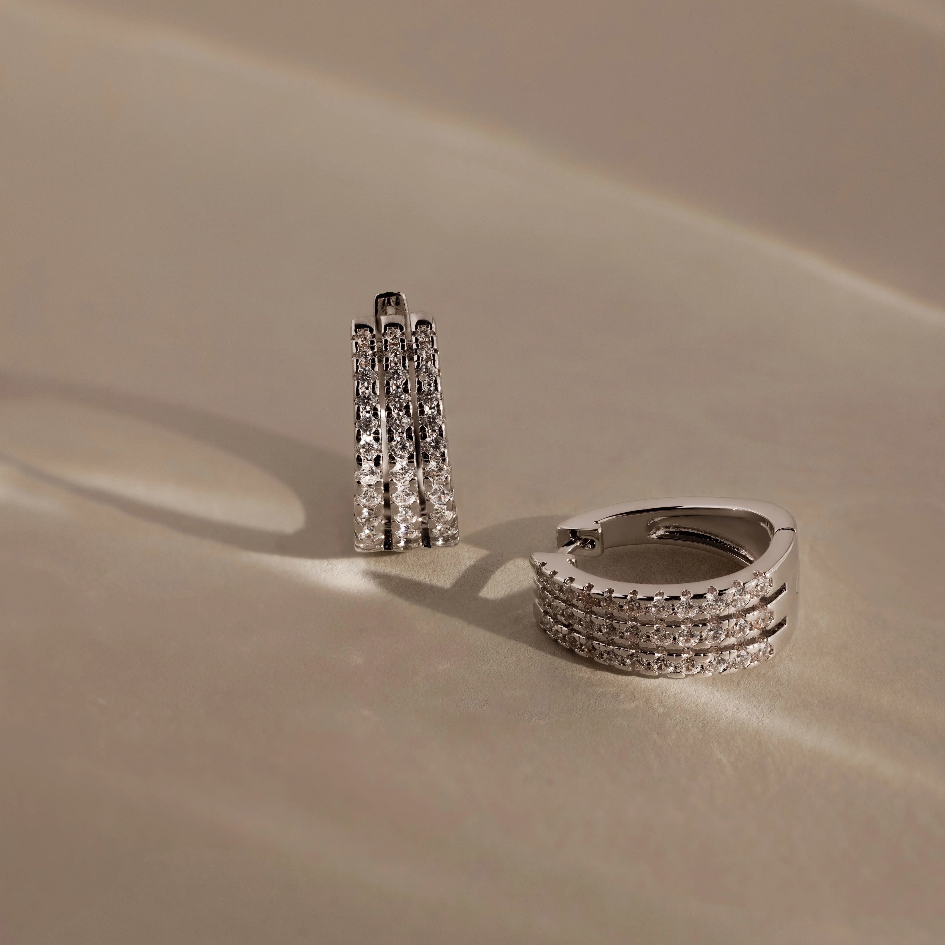 Diamond Pave Trio Hoops Silver 18K Gold Plated