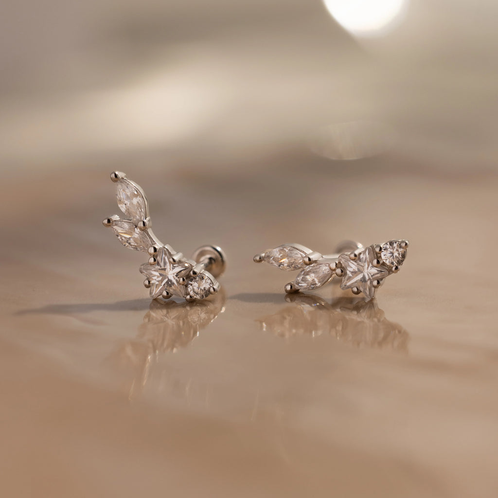 Diamond Starfall Flatback Climbers Silver 18K Gold Plated