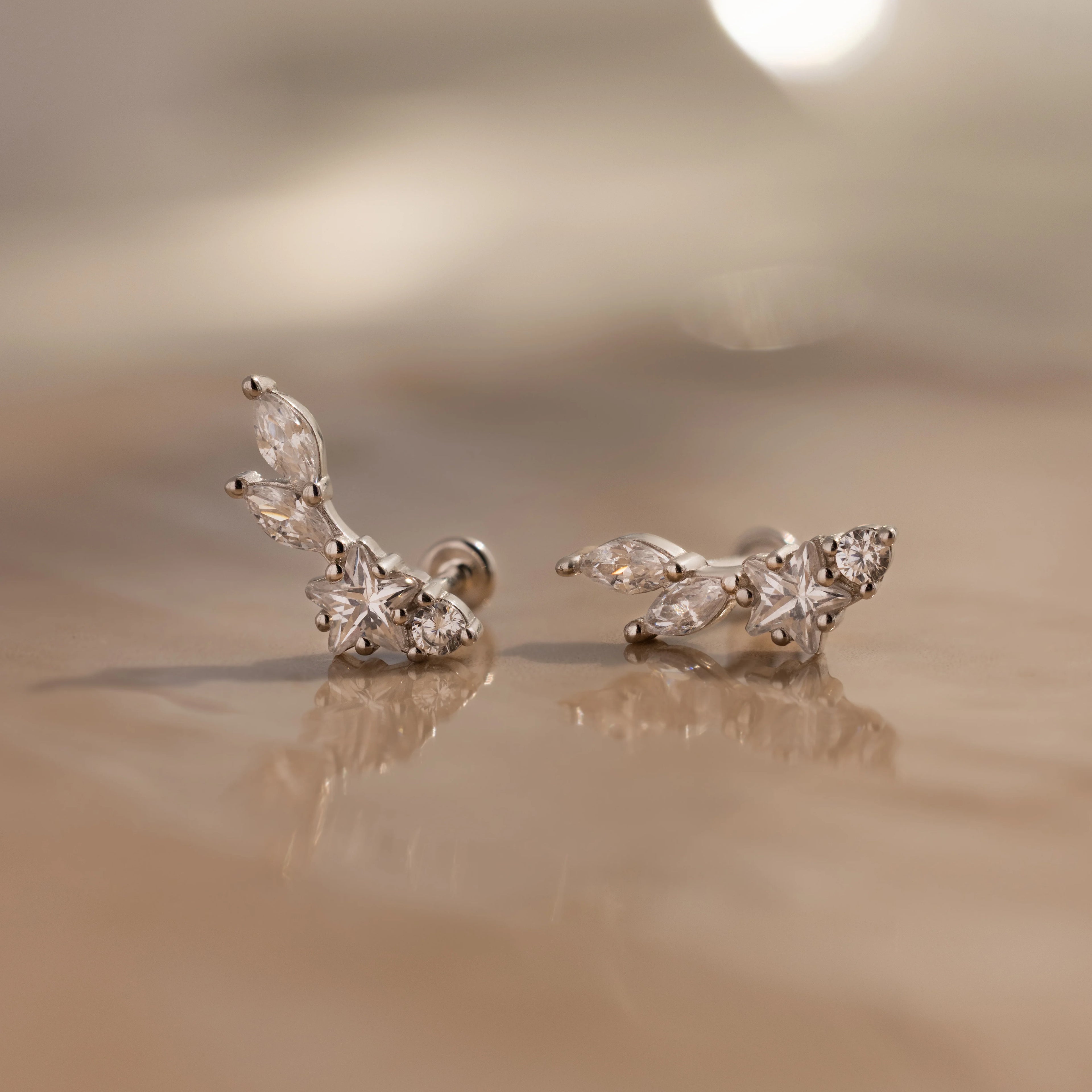 Diamond Starfall Flatback Climbers Silver 18K Gold Plated