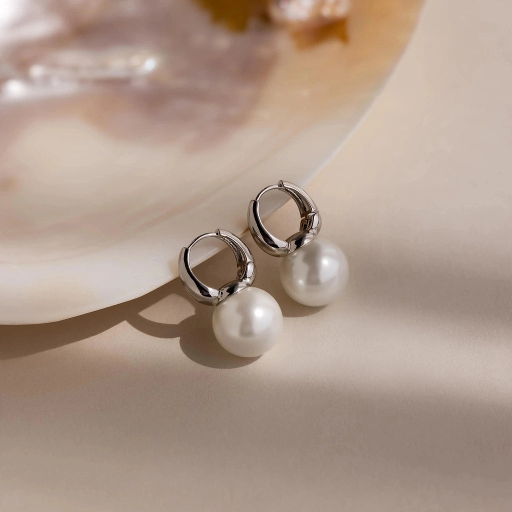 Dome Pearl Huggies Silver 18K Gold Plated
