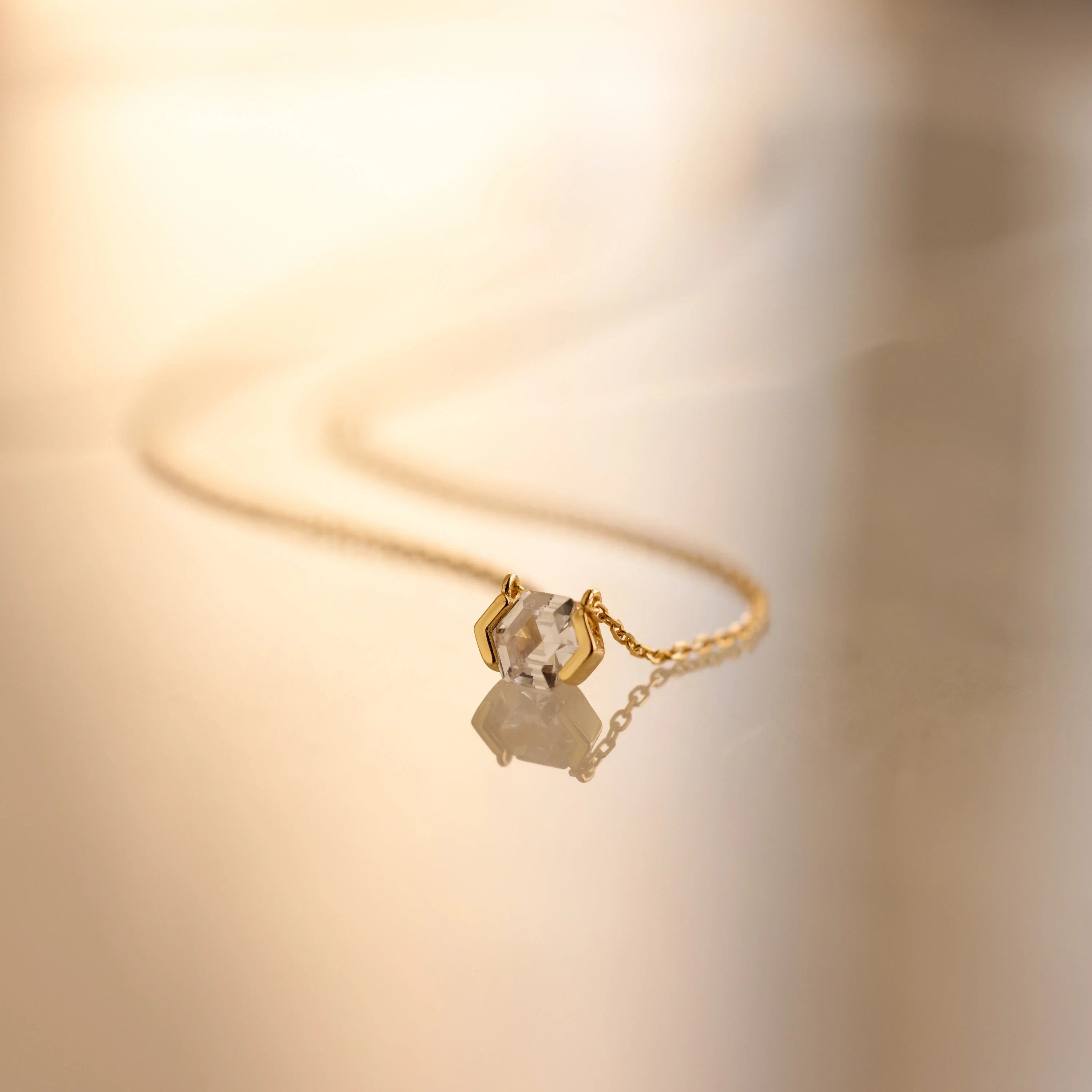 Encased Hexagon Diamond Necklace Silver 18K Gold Plated