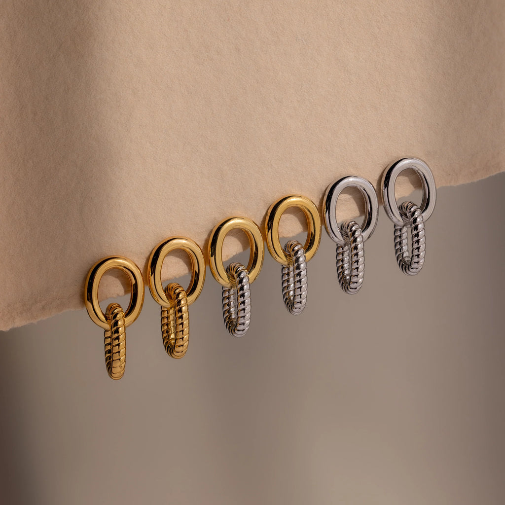 Twisted Link Earrings Silver 18K Gold Plated
