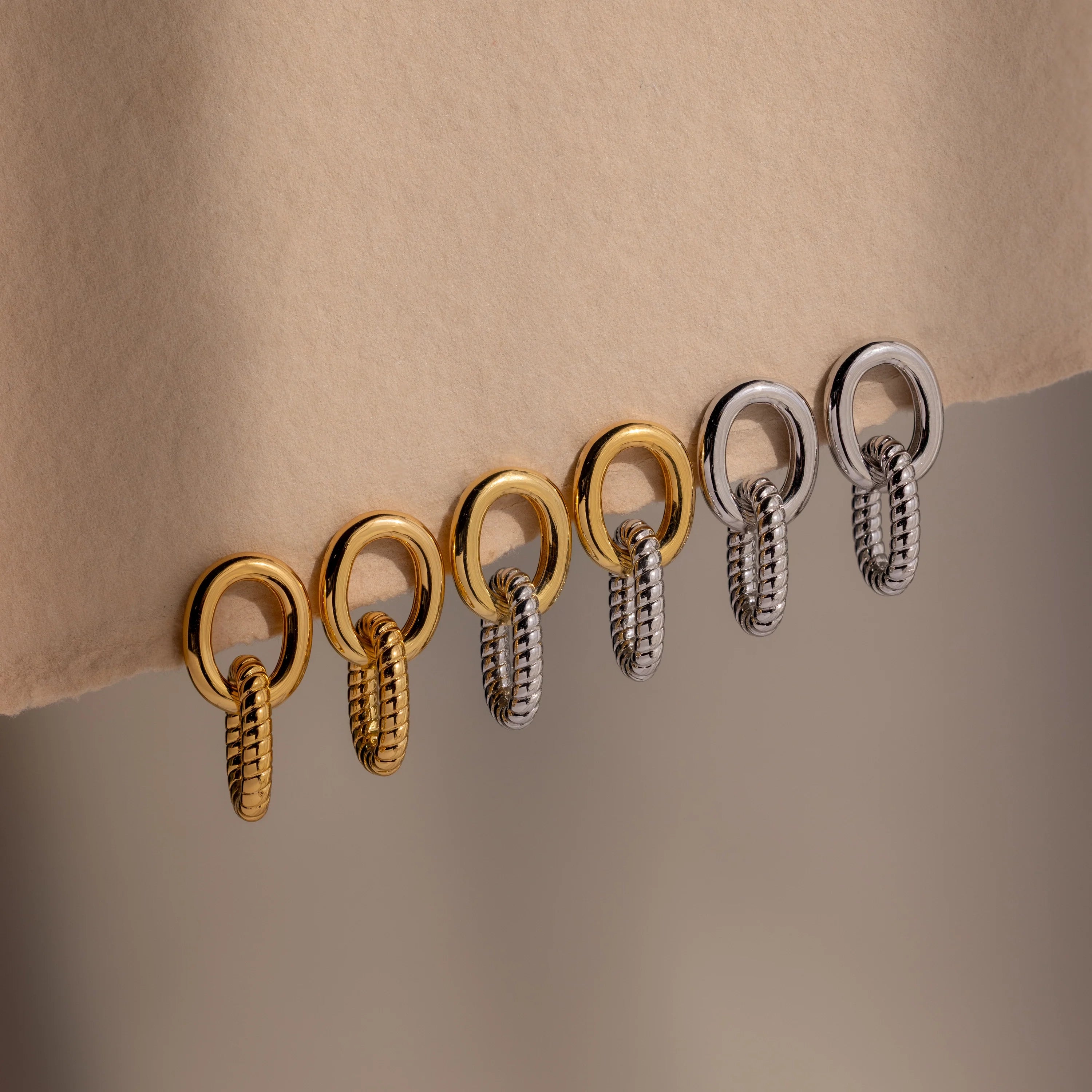 Twisted Link Earrings Silver 18K Gold Plated