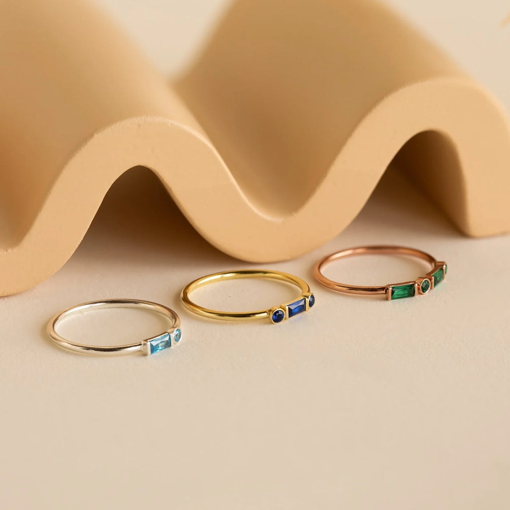 Morse Code Birthstone Ring Silver 18K Gold Plated