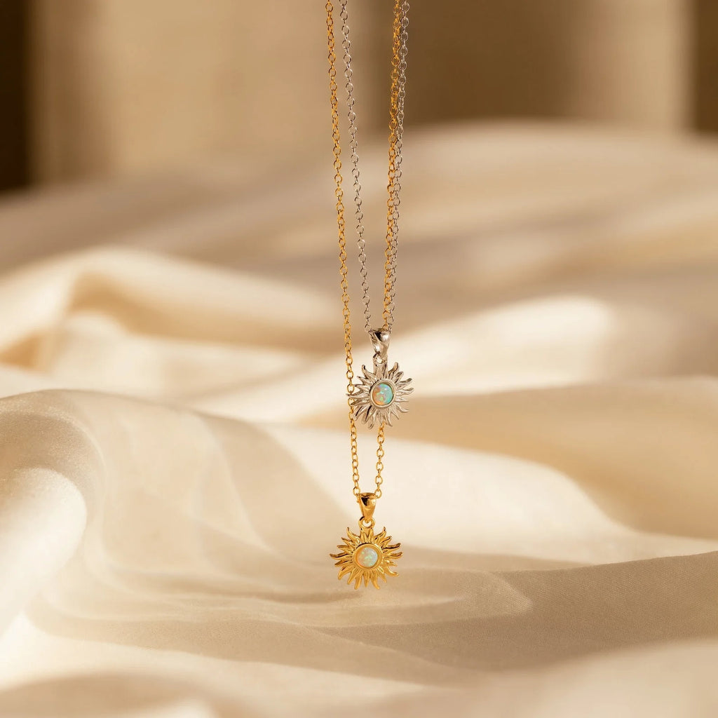 Opal Sun Necklace Silver 18K Gold Plated