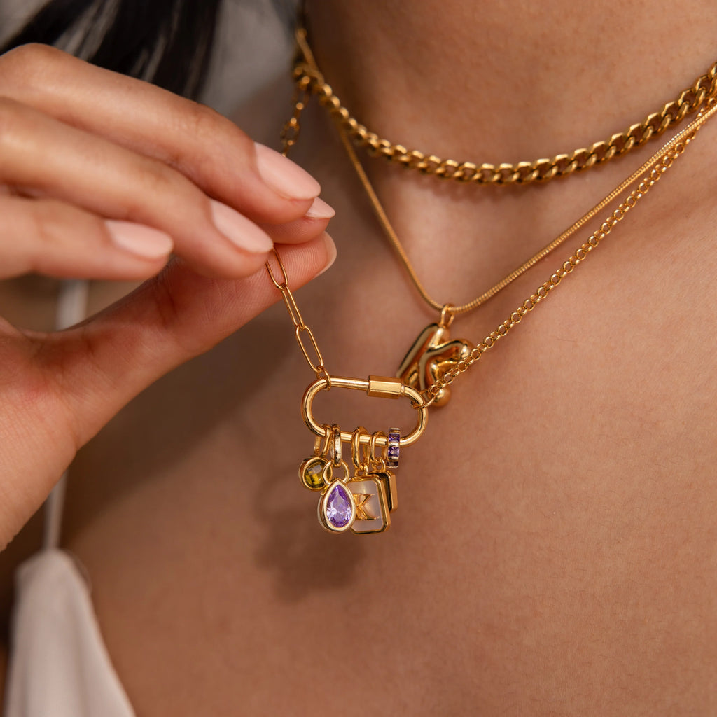 Amethyst Teardrop Charm Silver 18K Gold Plated