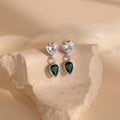 Emerald Heart Drop Studs Silver 18K Gold Plated