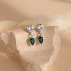 Emerald Heart Drop Studs Silver 18K Gold Plated