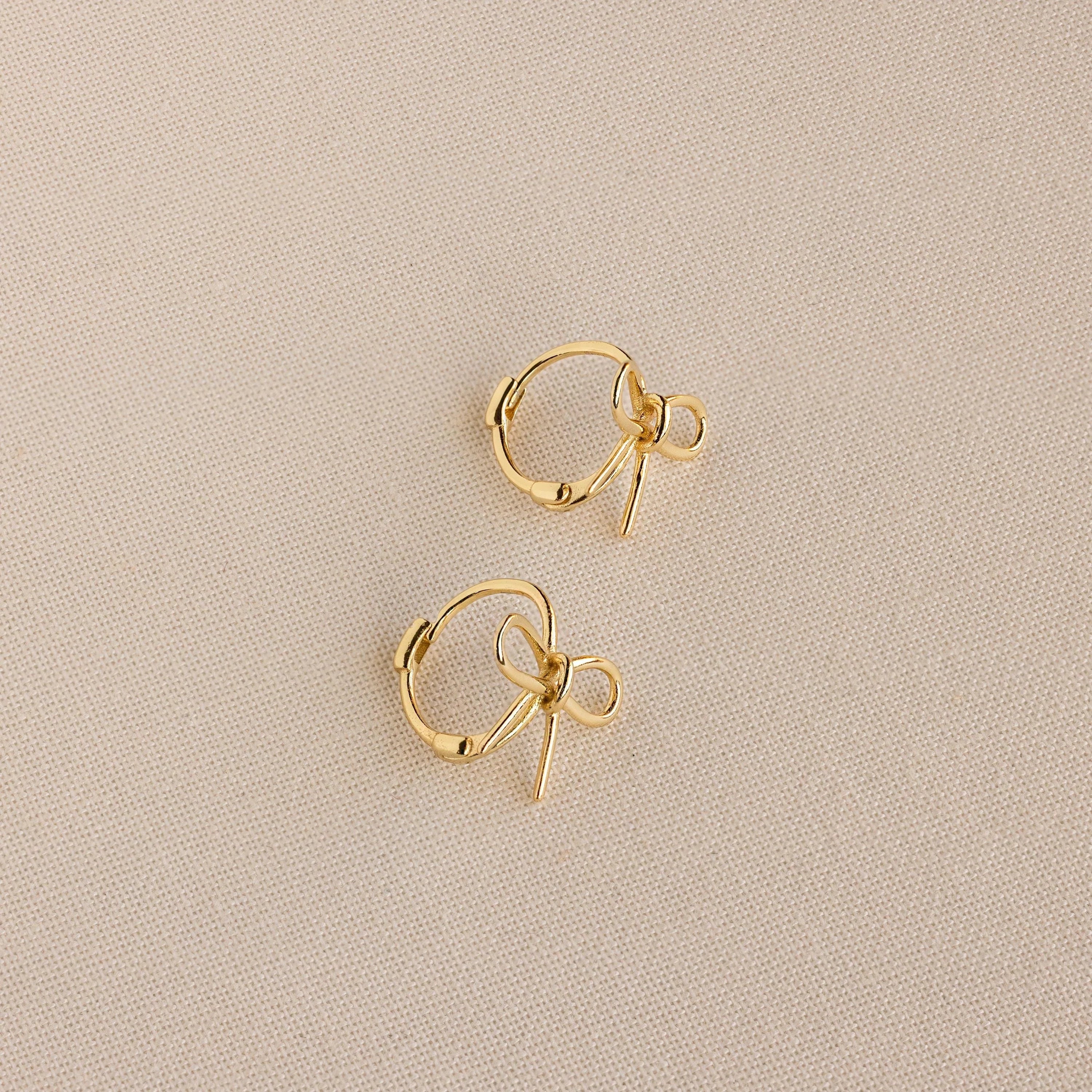 Classic Ribbon Bow Huggies Silver 18K Gold Plated