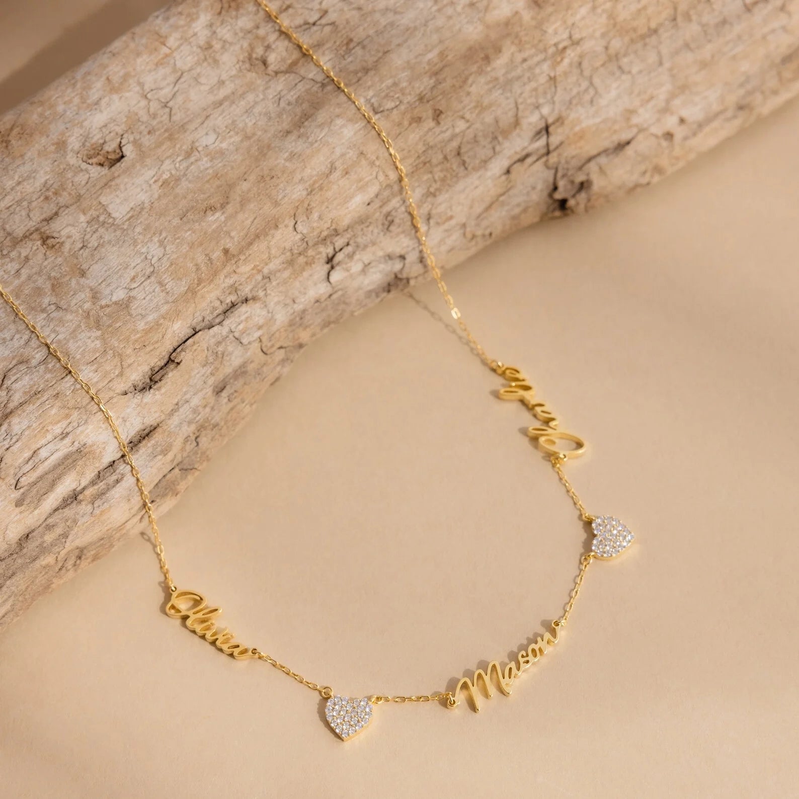 Pavé Heart Name Necklace Silver 18K Gold Plated