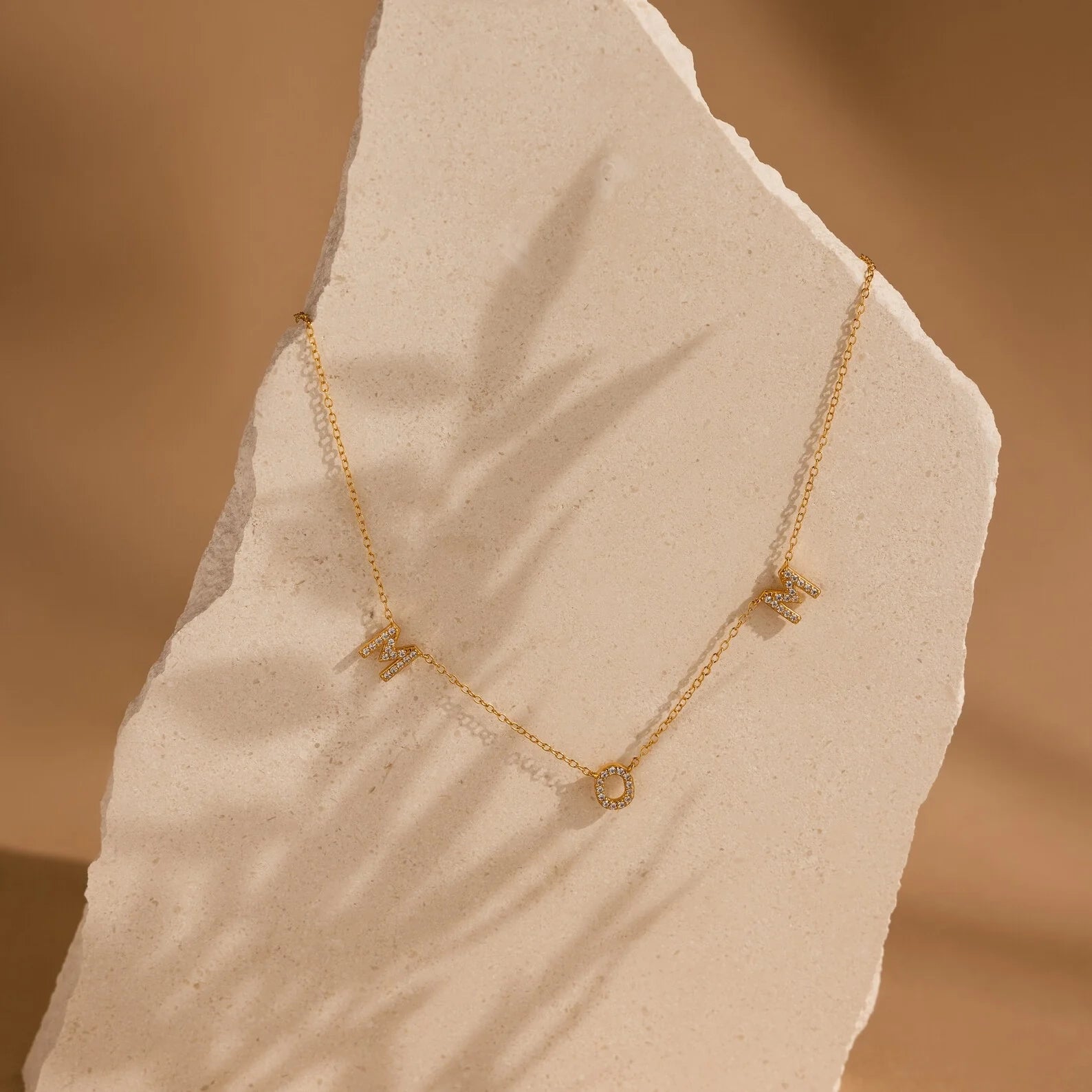 Diamonds Pave Mom Necklace Silver 18K Gold Plated