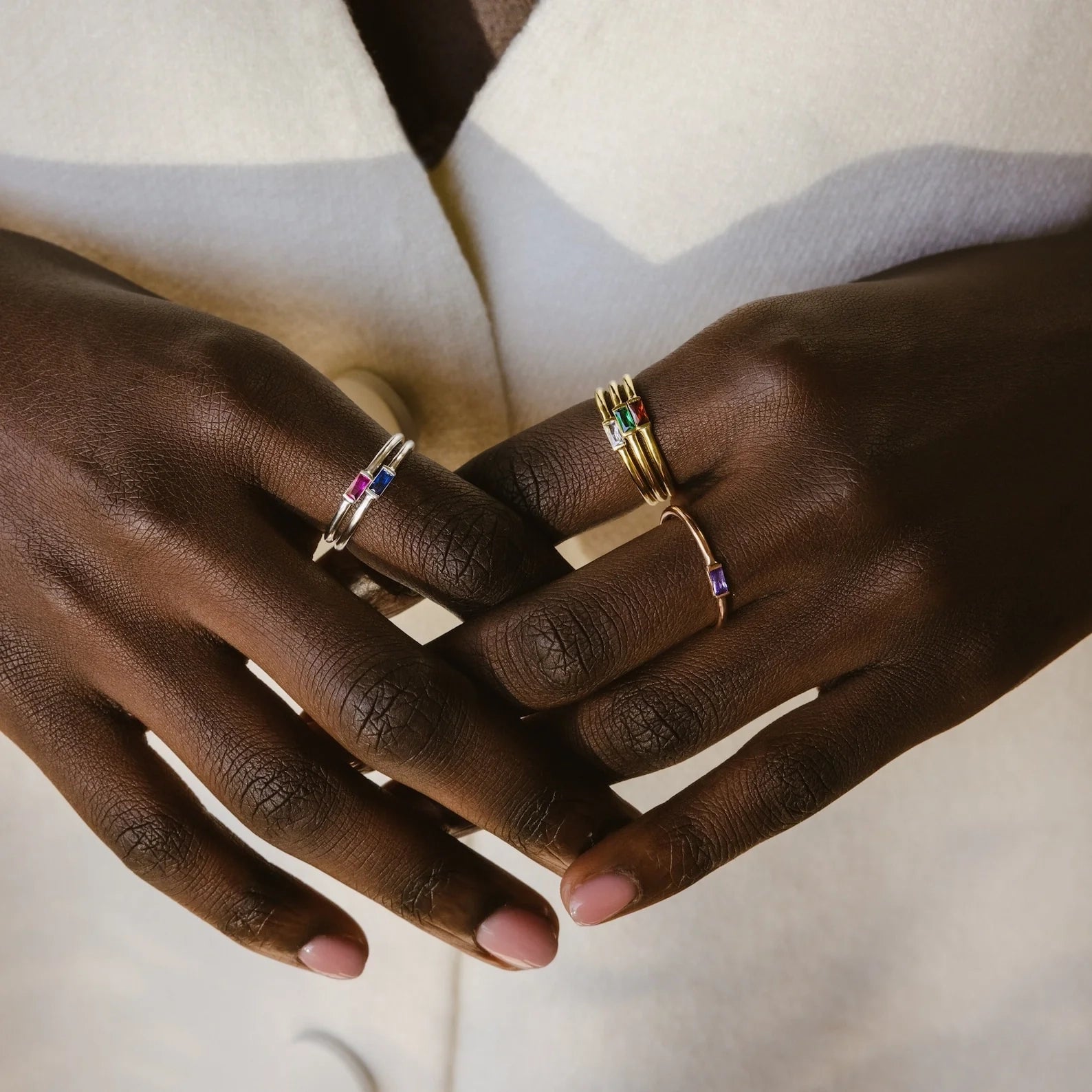 Baguette Birthstone Ring Silver 18K Gold Plated