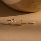 Diamond Baguette Stud Silver 18K Gold Plated