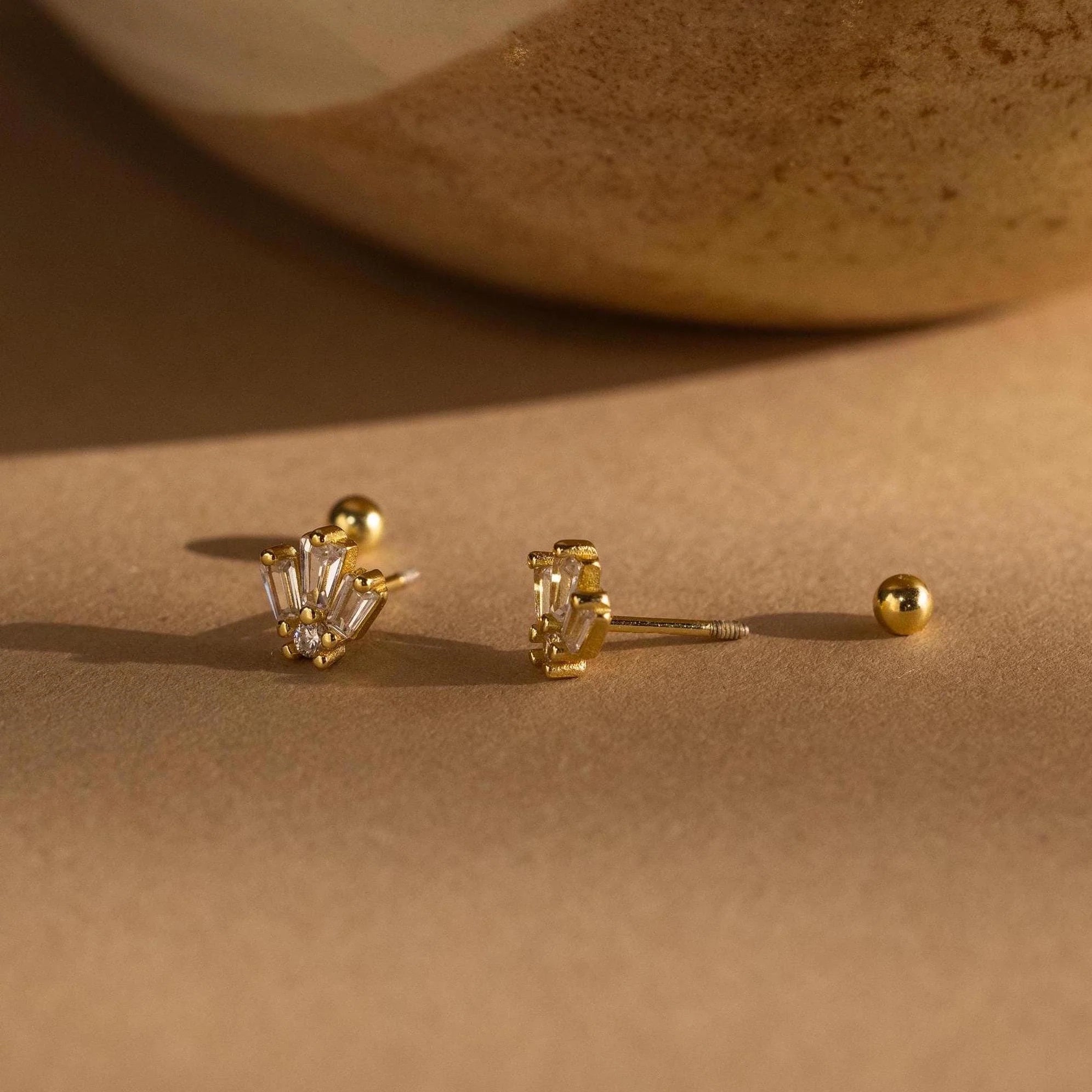 Diamond Baguette Stud Silver 18K Gold Plated