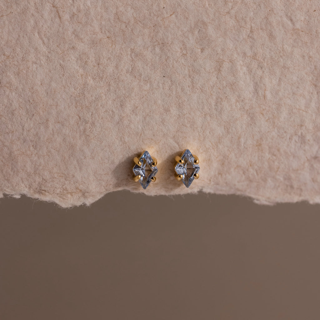 Aquamarine Rhombus Flatback Stud Silver 18K Gold Plated