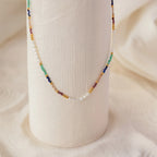 Rainbow Beaded Necklace Silver 18K Gold Plated