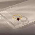 Teardrop Garnet & Pearl Ring Silver 18K Gold Plated