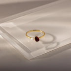 Teardrop Garnet & Pearl Ring Silver 18K Gold Plated