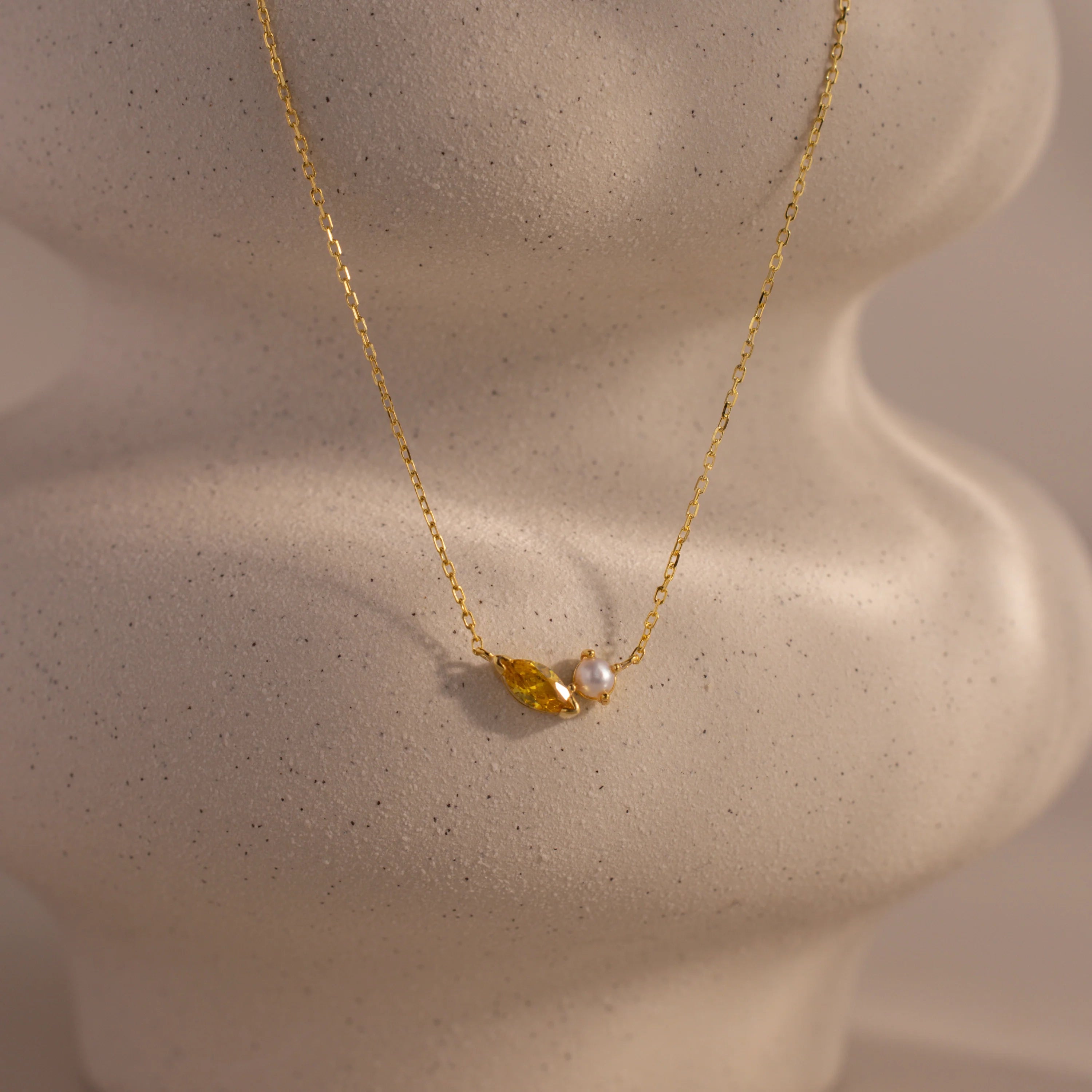Marquise Topaz & Pearl Necklace Silver 18K Gold Plated