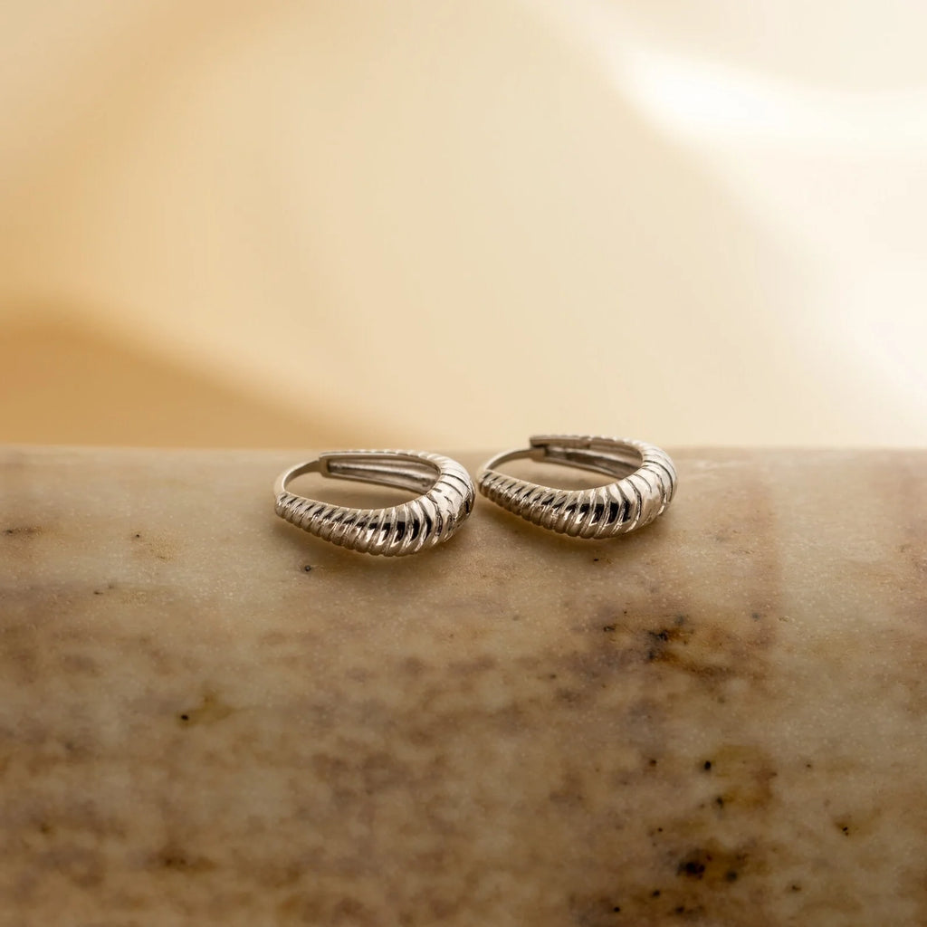 Bold Ribbed Hoops Silver 18K Gold Plated