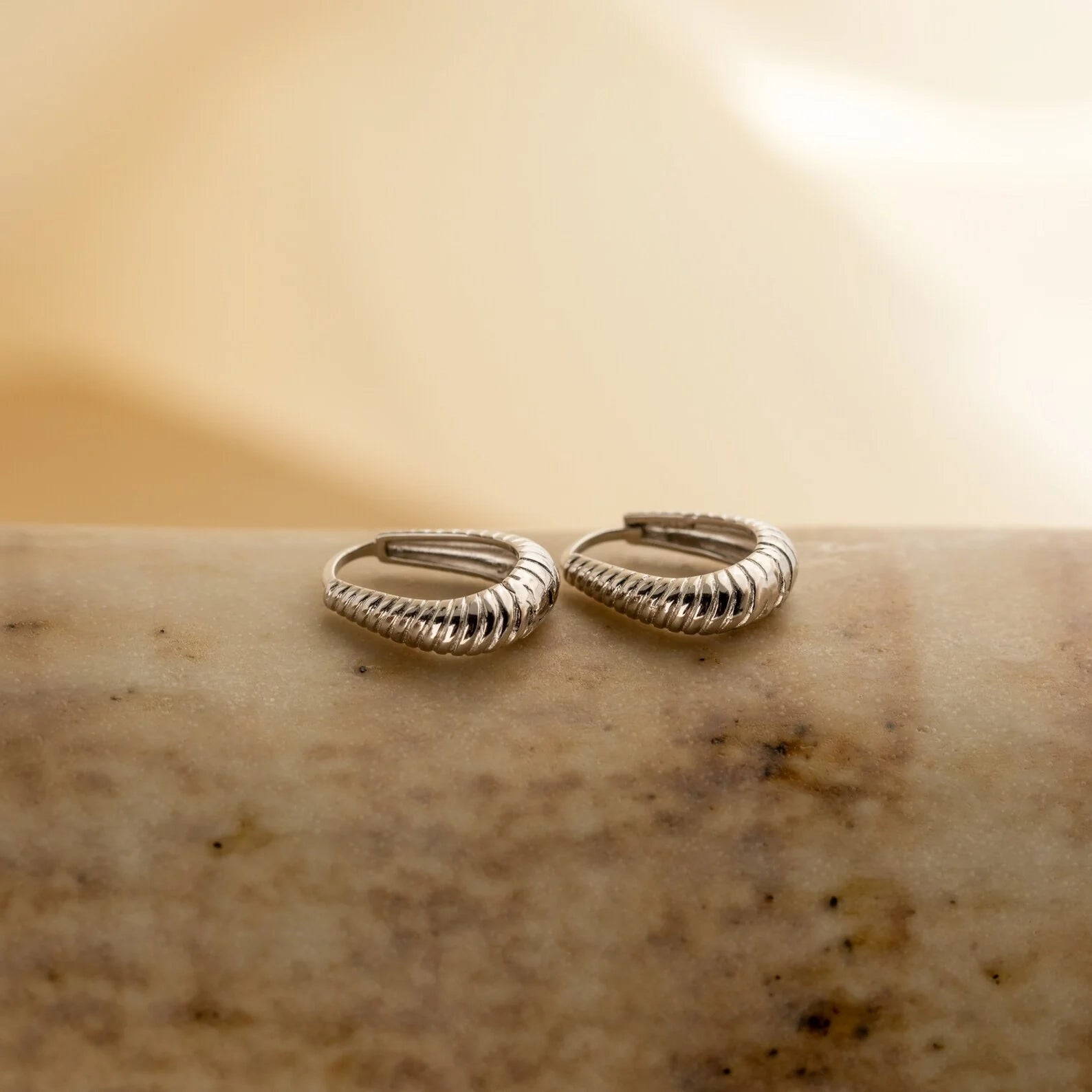 Bold Ribbed Hoops Silver 18K Gold Plated
