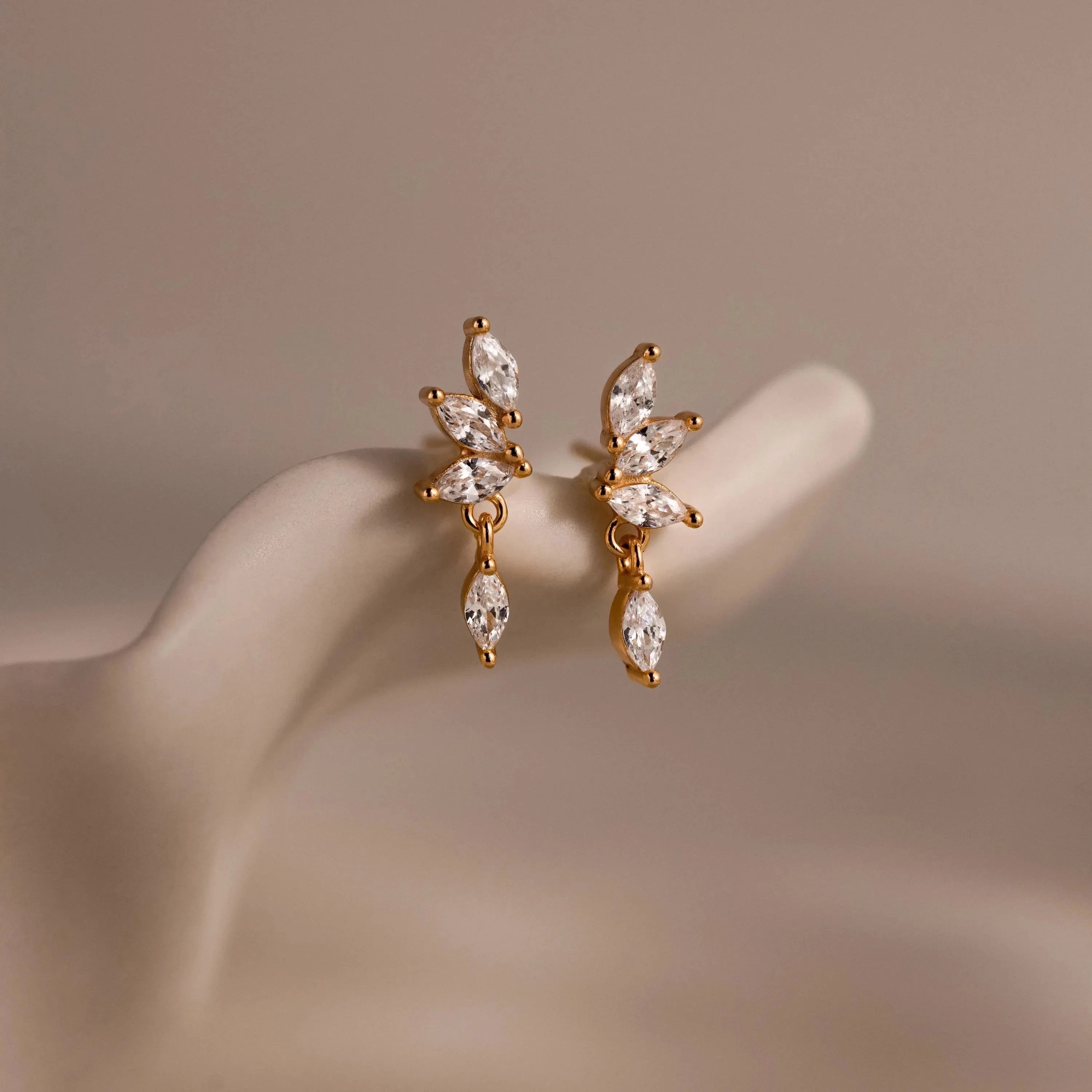 Diamond Marquise Drop Studs Silver 18K Gold Plated