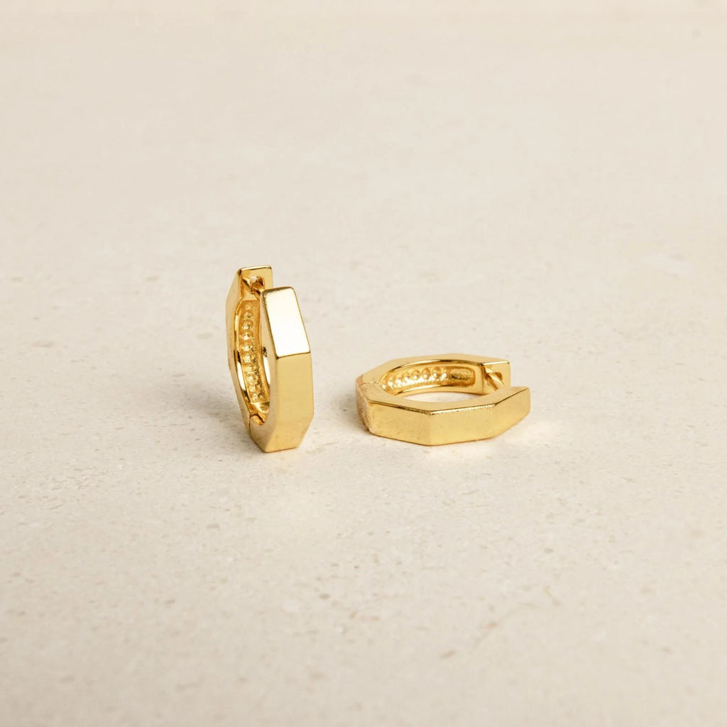 Hexagon Huggie Earrings Silver 18K Gold Plated